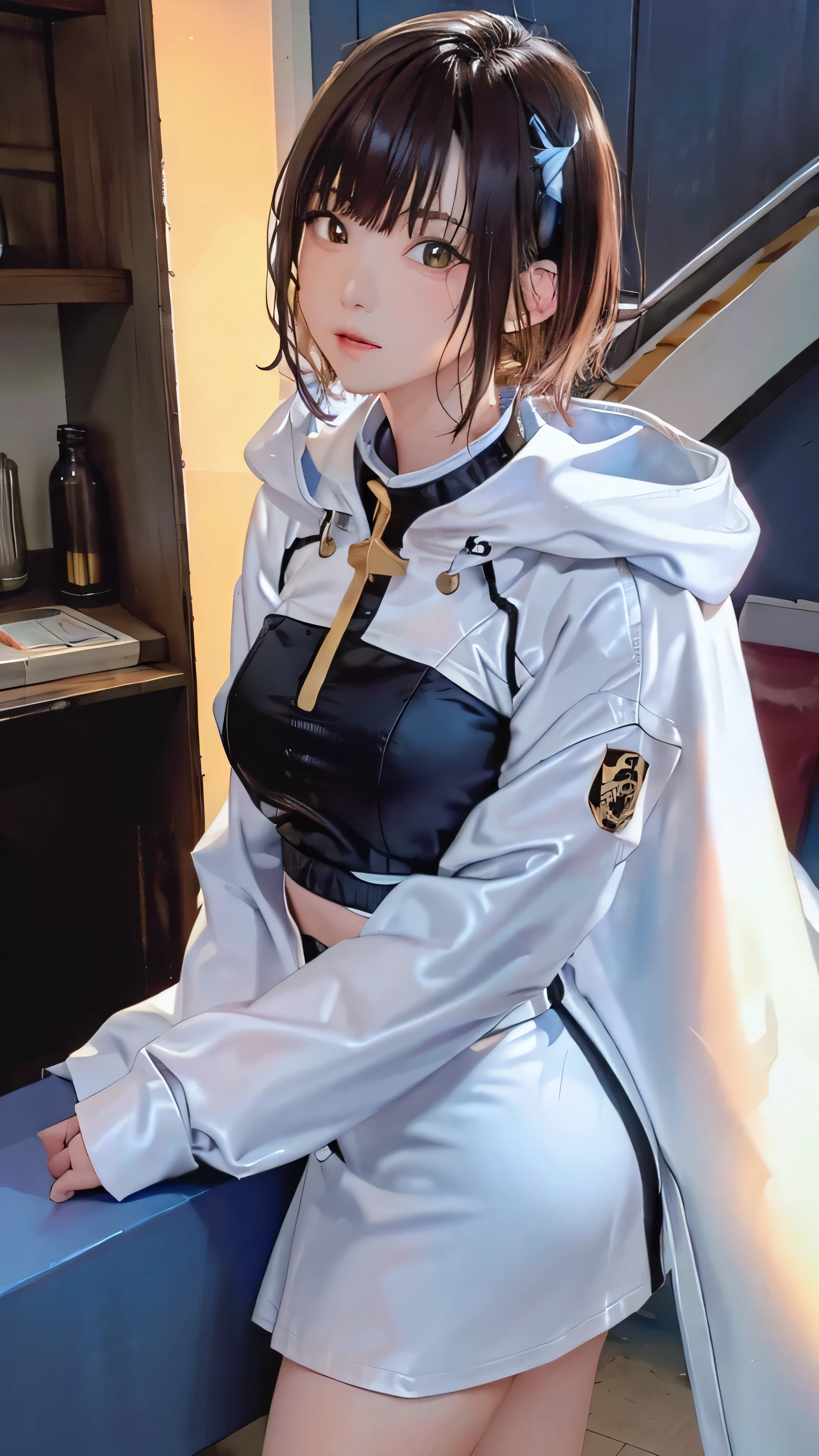 (masterpiece、highest quality、High resolution、Official Art、Beautiful and aesthetic:1.2)、(8k:1.4)、(One Girl)、Very detailed:1.4、highest quality、。.3D、(Photorealistic:1.4)、Realistic、colorful、Highest detail、Perfect Face、Upper body、Hmph、(prayer:1.3)、(White cloak, golden lines:1.2)、Milky Way、(Streaks of Light)、Impressive visuals、(Dynamic stripes、Bright orbit:1.2)、Bright colors、Pixie Cut