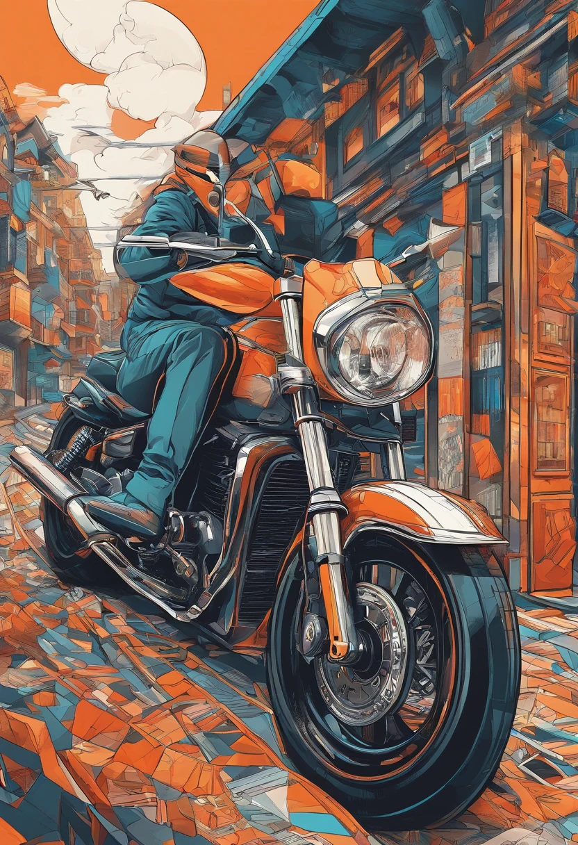 In this high-resolution, best image quality, wir sehen ein faszinierendes Kunstwerk im Comic-Stil. Das Design zeigt ein bezauberndes Motorrad . This masterpiece of vector graphics shows the creativity and attention to detail, Perfect for a t-shirt design or sticker art. The artist's gekonnter Einsatz von Linien und Konturen unterstreicht den Charakter's unique personality, while the bright colors provide an exciting element. With its seductive charm and flawless execution, Diese Illustration ist wirklich ein Meisterwerk.