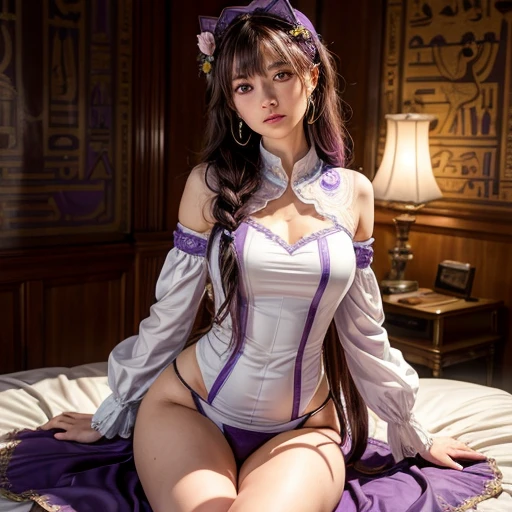 8k,High -level, absurd, masterpiece, best quality, primitive, very detailed CG, very detailed wallpaper, perfect lighting, (((The personification of "the Purple Rose of Cairo"))), MysticSight, Tyndall effect, Tyndall scattering, (RoundlyButts, ThighGap), (Exposed:0.3), (Assfocus with looking ahead)
