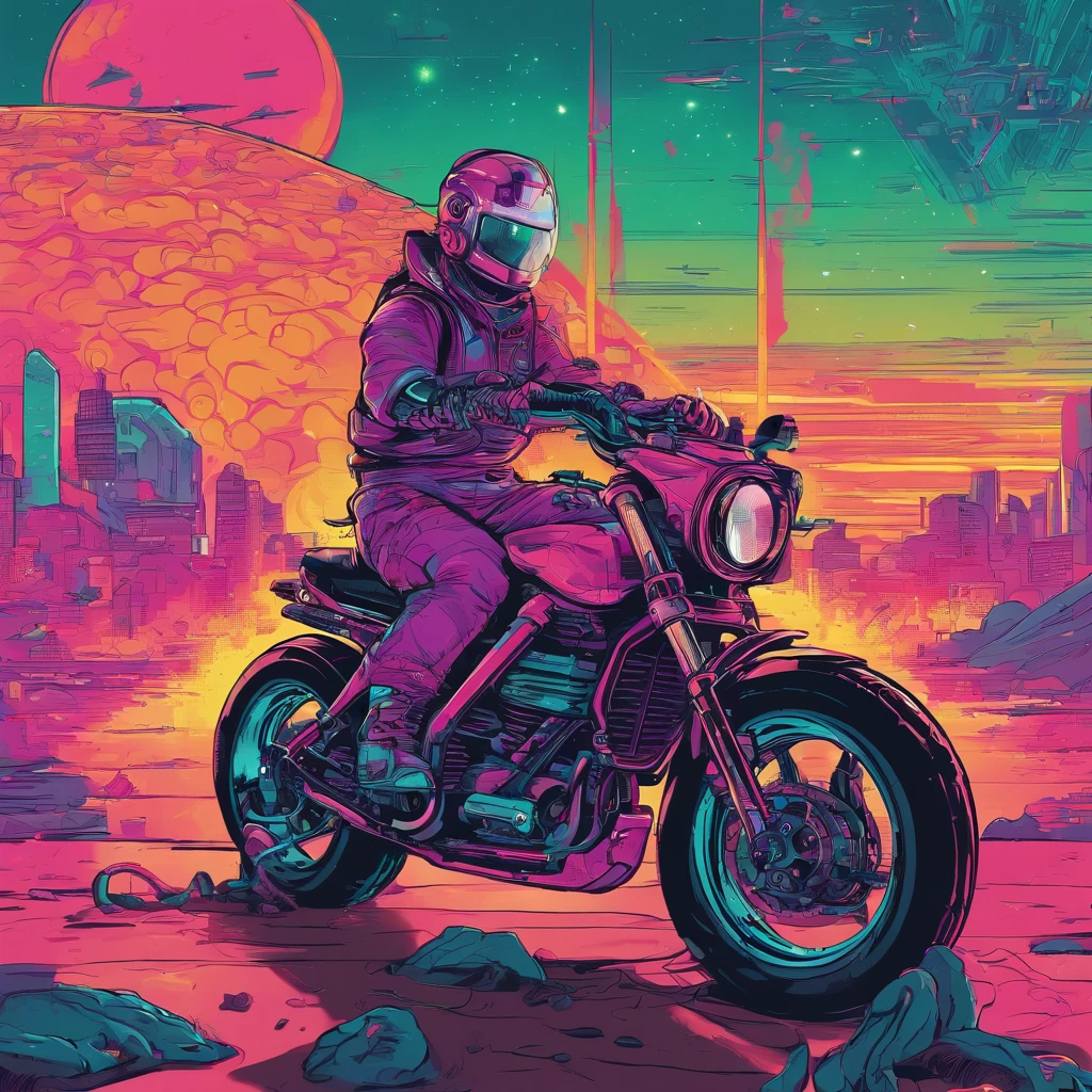 In this high-resolution, best image quality, wir sehen ein faszinierendes Kunstwerk im Comic-Stil. Das Design zeigt ein bezauberndes Motorrad . This masterpiece of vector graphics shows the creativity and attention to detail, Perfect for a t-shirt design or sticker art. The artist's gekonnter Einsatz von Linien und Konturen unterstreicht den Charakter's unique personality, while the bright colors provide an exciting element. With its seductive charm and flawless execution, Diese Illustration ist wirklich ein Meisterwerk.