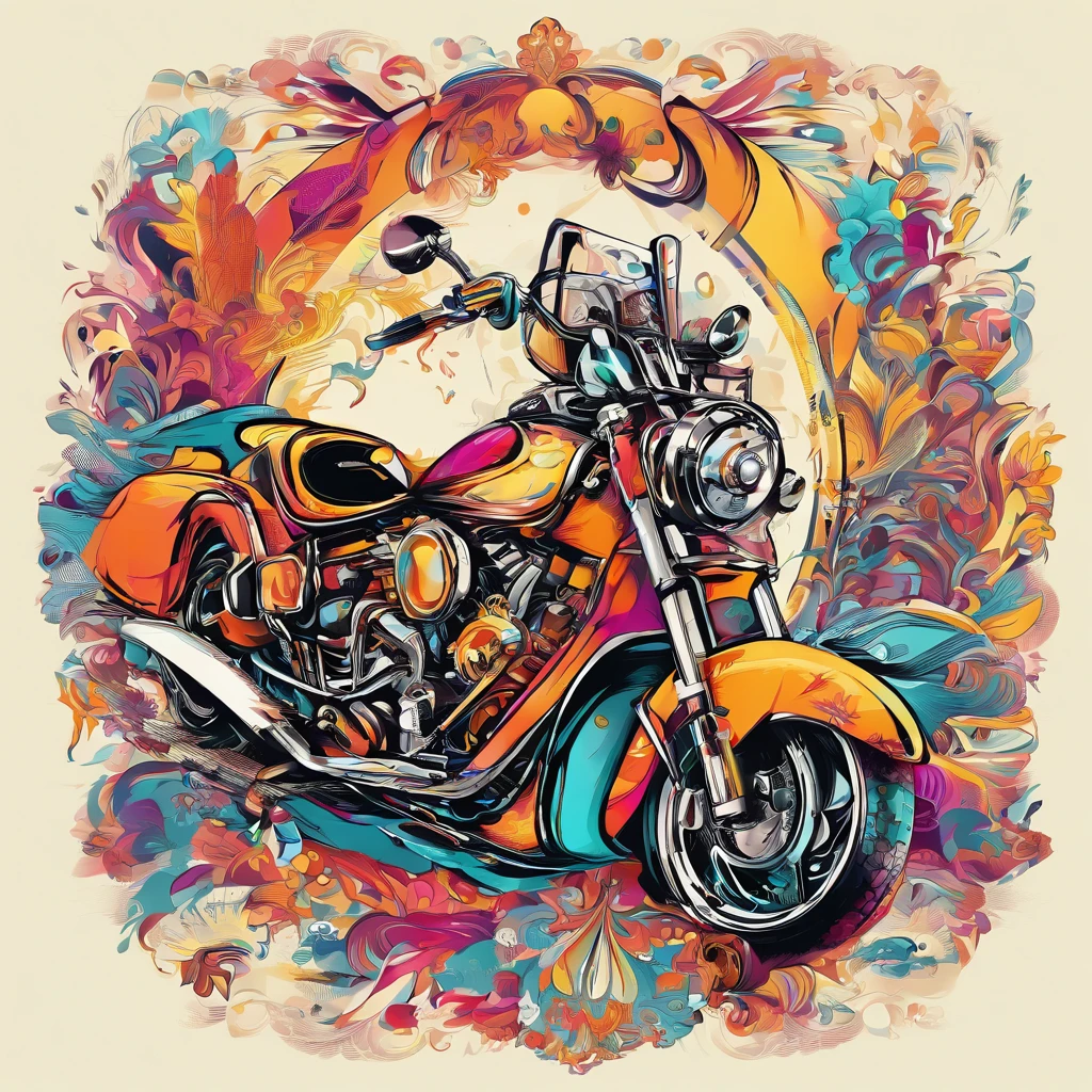In this high-resolution, best image quality, wir sehen ein faszinierendes Kunstwerk im Comic-Stil. Das Design zeigt ein bezauberndes Motorrad . This masterpiece of vector graphics shows the creativity and attention to detail, Perfect for a t-shirt design or sticker art. The artist's gekonnter Einsatz von Linien und Konturen unterstreicht den Charakter's unique personality, while the bright colors provide an exciting element. With its seductive charm and flawless execution, Diese Illustration ist wirklich ein Meisterwerk.