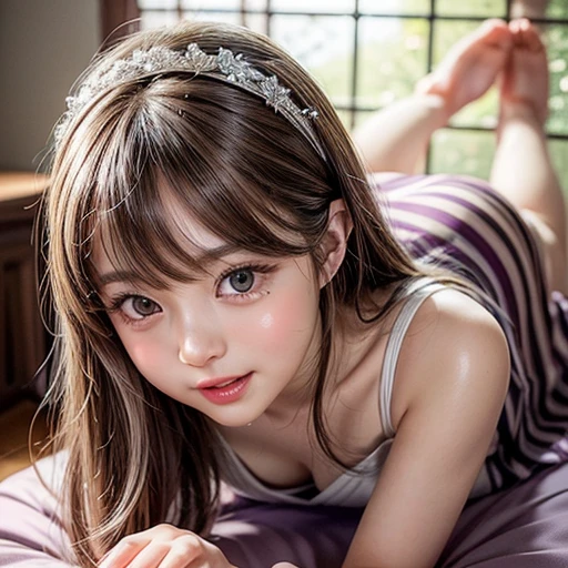 8k,High -level, absurd, masterpiece, best quality, primitive, very detailed CG, very detailed wallpaper, perfect lighting, (((The personification of "morning glow"))), MysticSight, Tyndall effect, Tyndall scattering, (RoundlyButts, ThighGap), (Exposed:0.3), (Assfocus with looking ahead), BREAK (((NOGIZAKA face variations))) Extremely Detailed very KAWAII face variations, perfect anatomy, Childish, captivating gaze, elaborate detailed Eyes with (sparkling highlights:1.28), long eyelashes、Glossy RED Lips with beautiful details, Coquettish tongue, Rosy cheeks, Radiant PearlSkin with clear transparency . { (Dynamic LifeLike expressions:1.4) | :d) }, (large eyes:-1) .