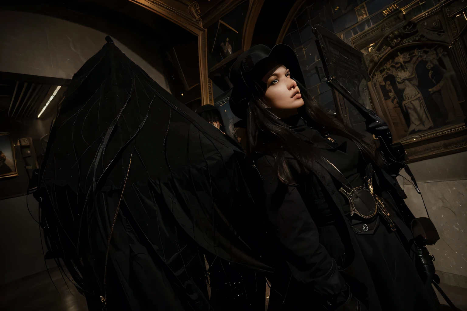 (Best quality, 8k, 32k, Masterpiece, UHD:1.2), "Imagine the mysterious and enigmatic Dark Lair Museum from the world of D.N.Angel. Describe an expansive and shadowy museum filled with priceless artworks and ancient artifacts, each item steeped in history and mystique. The museum is dimly lit, with spotlights highlighting the most valuable exhibits, casting long shadows that create an aura of secrecy and intrigue.

The architecture of the museum is a blend of modern elegance and Gothic grandeur, with high vaulted ceilings, intricate stone carvings, and tall, arched windows that allow slivers of moonlight to filter in. The air is cool and carries a faint scent of aged paper and polished wood. The floors are made of polished marble, their surfaces reflecting the dim light and adding to the museum's ethereal atmosphere.

Within the museum, there are numerous galleries and hidden chambers, each housing a unique collection of paintings, sculptures, and relics. The centerpiece of the museum is a grand hall where the most famous and valuable pieces are displayed, often the targets of the Phantom Thief Dark. Security is tight, with advanced surveillance systems and guards patrolling the corridors, yet the presence of Dark is always a lingering possibility, adding a sense of anticipation and excitement.

Describe the layout and specific exhibits within the Dark Lair Museum, the atmosphere of tension and wonder as visitors and staff navigate its halls, and the underlying current of mystery that makes this location pivotal in the world of D.N.Angel. Highlight how the museum serves as both a treasure trove of history and a stage for Dark's daring heists."