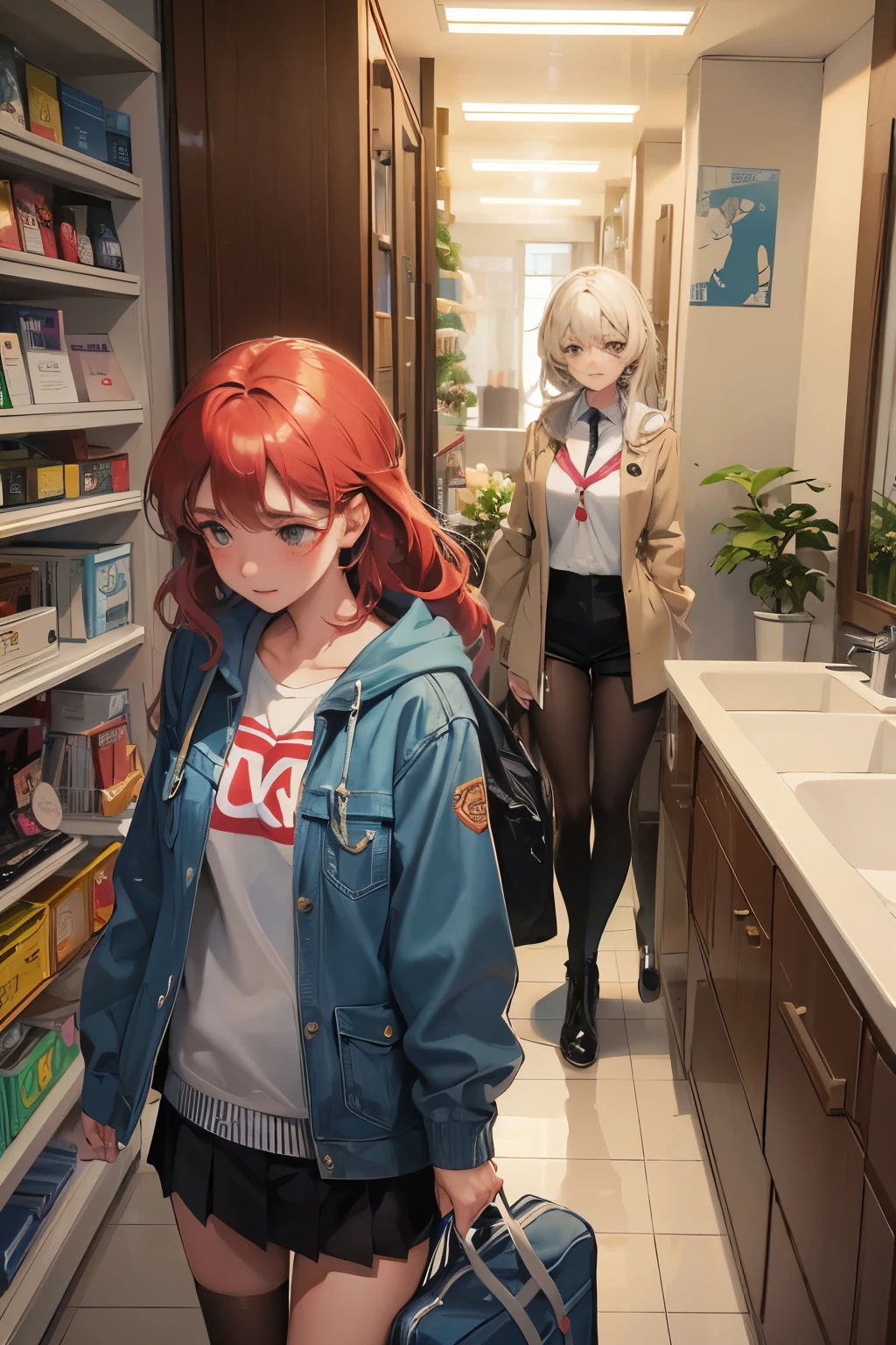 Title: "Acceptance without labels"
Panel 1:
A girl named Valentina walks through the school hallways with her head down., escuchando murmullos a su alrededor.
Panel 2:
Un grupo de chicas se acerca a Valentina y comienzan a burlarse de ella, telling him what it is "diferente" por gustarle las mujeres.
Panel 3:
Valentina se siente triste y desvalida, without understanding why they discriminate against her for something as natural as her feelings.
Panel 4:
While Valentina takes refuge in the bathroom, A classmate named Ana hears her sobbing and comes to comfort her..
Panel 5:
Ana tells Valentina that she has no reason to be ashamed of who she is and that she accepts her as she is., sin importarle si le gustan las mujeres o los hombres.
Panel 6:
Valentina is relieved to find support from someone in her school environment and realizes that acceptance without labels is possible.
Final:
Valentina and Ana become great friends and together they fight against discrimination and gender violence at school, promoting acceptance and respect for diversity.