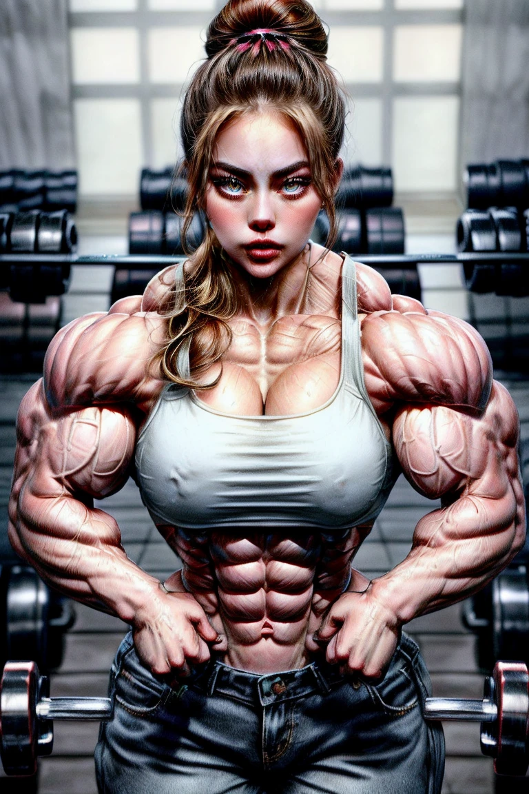 (2 girls body builders:1.6), ((masterpiece)), best quality, ultra-detailed:1.7, finely detail, high resolution:1.6, perfect dynamic composition, beautiful detailed faces:1.77, blonde babes:1.88, perfect red lipstick, perfect makeup:1.8, short denim bikini , large breasts:1.4, lovely look:1.7, gorgeous face:1.6, defined muscles:1.4, beautiful faces:1.8, alessandra ambrossio, izabel goulart, Kate Upton, Gigi Hadid, candice swanpoel ,popped out dense veins on muscles:1.8, hyper detailed picture:1.4, 8k resolution: 1.7, flex muscles:1.3, hyper muscular body shape:1.42, photorealistic:1.5, realistic:1.6, face masterpiece:1.74, good and professional lighting on picture:1.38, Ukrainian-Moroccan muscle beauty goddess, masterpiece 22 years old Ariana Grande and  Jennifer Lopez as bodybuilders, extremely high resolution, hyper feminine beauty , hyper realistic texture , extra large , hyper muscularity, hyper vascularity, ass of titanium, muscles of steel, ripped body shape, ripped sexy ass with bikini, muscular ass , topless, kissing, good face details, hyper face detailing, doing sex, super romantic moment, hyper romantic, romantic kiss, nude females, perfect symmetrical face, sexy french kiss with tongues, serious muscle posing, exaggerated muscular body, extremely shredded, flexing and posing muscles as bodybuilder, exaggerated veins on biceps