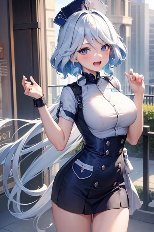 (highest quality,4K,High resolution,masterpiece:1.2),Very detailed,Beautiful details, age body,Expressions of joy,Furina character, 16-year-old teen,
Happy expression,Walking around the city, Shiny Hair,brake, nurse outfit,dynamic pose