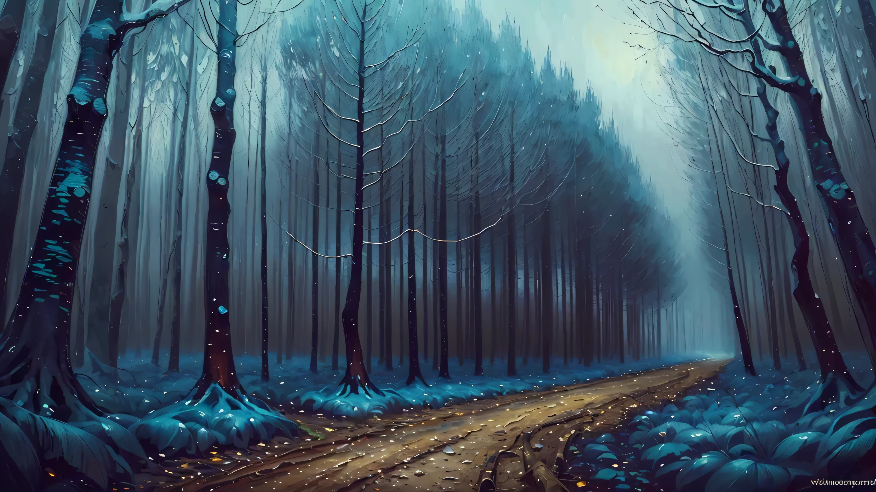 ((best quality)), ((masterpiece)), (detailed), intricate art, dense forest, gloomy atmosphere, detailed painting style, Abstract, Vincent van Gogh