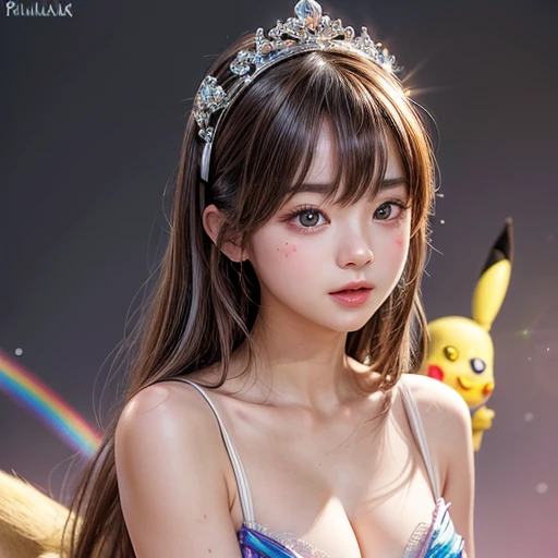 NSFW, 8k, High-level, absurd, masterpiece, best quality, primitive, very detailed CG, very detailed wallpaper, perfect lighting, Extremely detailed (((The personification of "Pikachu"))), MysticSight, Tyndall effect, Tyndall scattering, (Studio gray background with (many Dazzling RainbowColor particles BokeH)), (RoundlyButts, ThighGap), (Exposed:0.3), (Assfocus with looking ahead), BREAK (((NOGIZAKA face variations))) Extremely Detailed very KAWAII face variations, perfect anatomy, Childish, captivating gaze, elaborate detailed Eyes with (sparkling highlights:1.28), long eyelashes、Glossy RED Lips with beautiful details, Coquettish tongue, Rosy cheeks, Radiant PearlSkin with clear transparency . { (Dynamic LifeLike expressions:1.4) | :d) }, (large eyes:-1) .