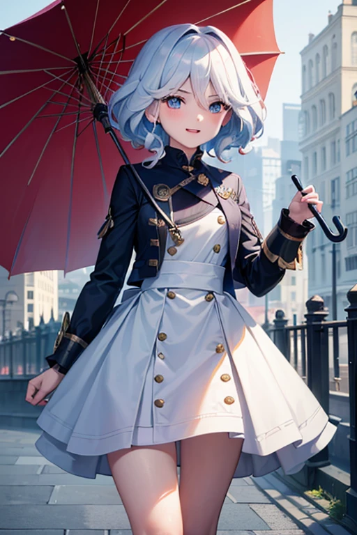 (highest quality,4K,High resolution,masterpiece:1.2),Very detailed,Beautiful details, Teenage body,Expressions of joy,Furina character, 16-year-old teenager,
Happy expression,Walking around the city, Shiny Hair,brake, raincoat , holding an umbrella