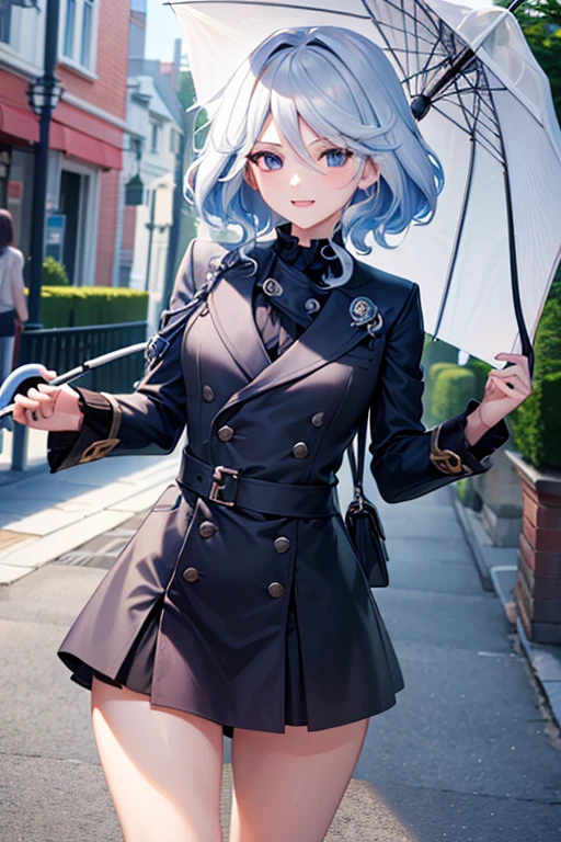 (highest quality,4K,High resolution,masterpiece:1.2),Very detailed,Beautiful details, age body,Expressions of joy,Furina character, 16-year-old teen,
Happy expression,Walking around the city, Shiny Hair,brake, raincoat , holding an umbrella