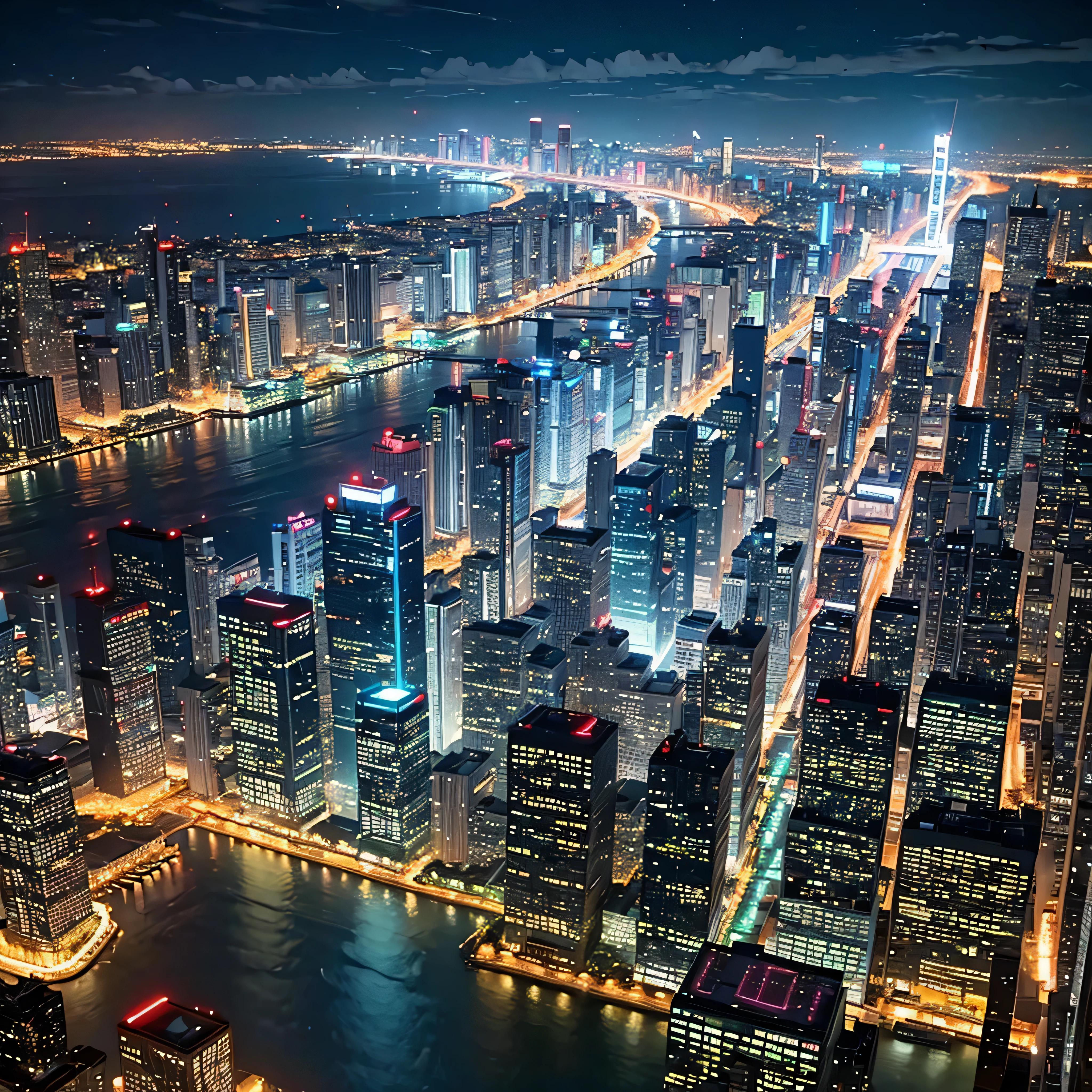 panoramica cidade Cyber punk a noite