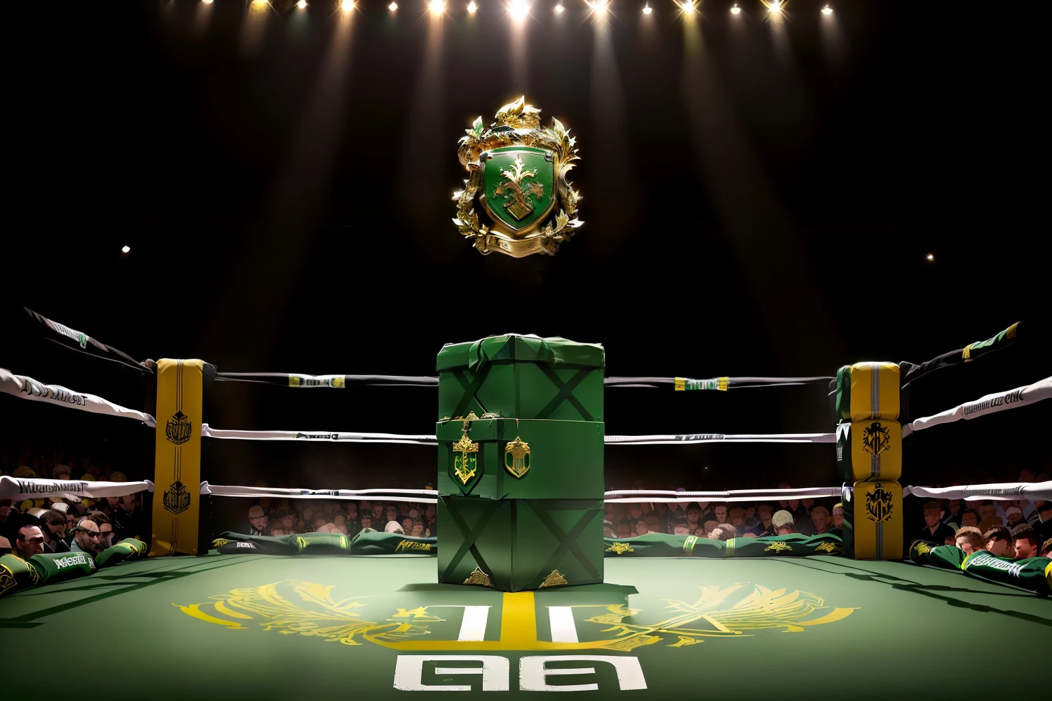 coin jaune et vert ring boxe avec marqué écrit le logo 'SMF' , symbole 'SMF'