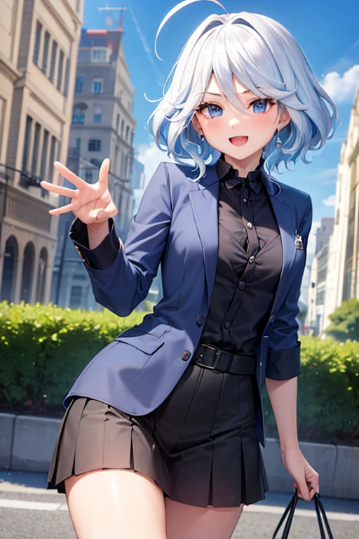(highest quality,4K,High resolution,masterpiece:1.2),Very detailed,Beautiful details, age body,Expressions of joy,Furina character, 16-year-old teen,
Happy expression,Walking around the city, Shiny Hair,brake, cardigan , waving