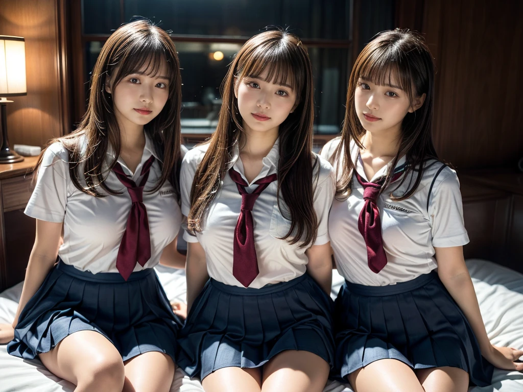 (RAW photo, 4k, masterpiece, high resolution, extremely complex) (realistic: 1.4), cinematic lighting
((2 girls, 2 schoolgirls)),Slam Dunk's,blushing,((innocent)),bright eyes,round eyes,blunt bangs,(straight hair:1.3),black hair,large breasts,wide hips,Summer Noon, ,Hot, (Best Quality), (Highres), (an Extremely Delicate and Beautiful),(Beautiful 8k face),(Brown eyes),short bob hair,( spectators),(gigantic breasts),(Play with each other,Touching each other's bodies,Touching the body),(Japanese high school uniform:1.3),blue skirt,(reality),bright lighting,(The background is a luxury hotel room)