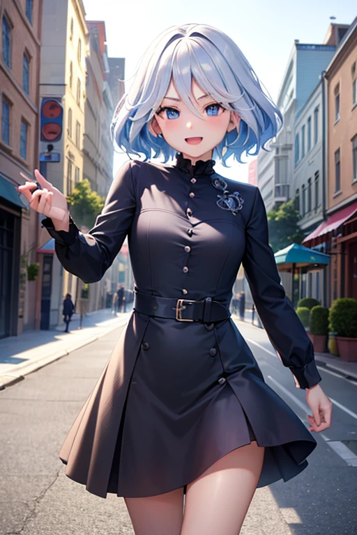 (highest quality,4K,High resolution,masterpiece:1.2),Very detailed,Beautiful details, Teenage body,Expressions of joy,Furina character, 16-year-old teenager,
 Happy expression,Walking around the city, Shiny Hair,brake,	casual dress ,	reaching out