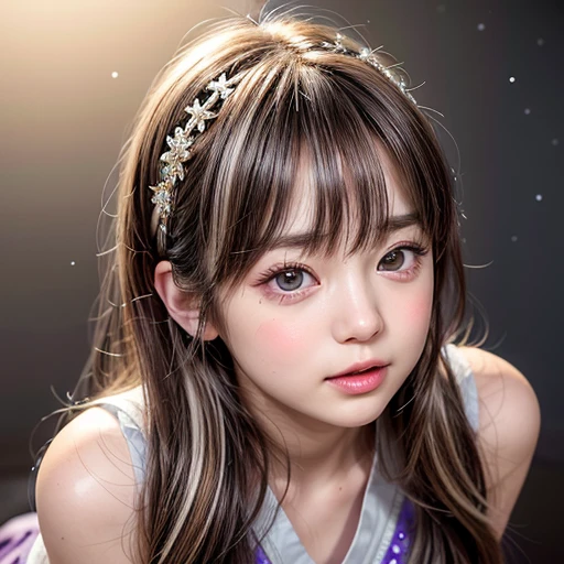 NSFW, 8k, High-level, absurd, masterpiece, best quality, primitive, very detailed CG, very detailed wallpaper, perfect lighting, Extremely detailed (((The personification of "Earth"))), MysticSight, Tyndall effect, Tyndall scattering, (Studio gray background with (many Dazzling RainbowColor particles BokeH)), (RoundlyButts, ThighGap), (Exposed:0.3), (Assfocus with looking ahead), BREAK (((NOGIZAKA face variations))) Extremely Detailed very KAWAII face variations, perfect anatomy, Childish, captivating gaze, elaborate detailed Eyes with (sparkling highlights:1.28), long eyelashes、Glossy RED Lips with beautiful details, Coquettish tongue, Rosy cheeks, Radiant PearlSkin with clear transparency . { (Dynamic LifeLike expressions:1.4) | :d) }, (large eyes:-1) .