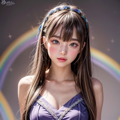 NSFW, 8k, High-level, absurd, masterpiece, best quality, primitive, very detailed CG, very detailed wallpaper, perfect lighting, Extremely detailed (((The personification of "peace"))), MysticSight, Tyndall effect, Tyndall scattering, (Studio gray background with (many Dazzling RainbowColor particles BokeH)), (RoundlyButts, ThighGap), (Exposed:0.4), (Assfocus with looking ahead), BREAK (((NOGIZAKA face variations))) Extremely Detailed very KAWAII face variations, perfect anatomy, Childish, captivating gaze, elaborate detailed Eyes with (sparkling highlights:1.28), long eyelashes、Glossy RED Lips with beautiful details, Coquettish tongue, Rosy cheeks, Radiant PearlSkin with clear transparency . { (Dynamic LifeLike expressions:1.4) | :d) }, (large eyes:-1) .