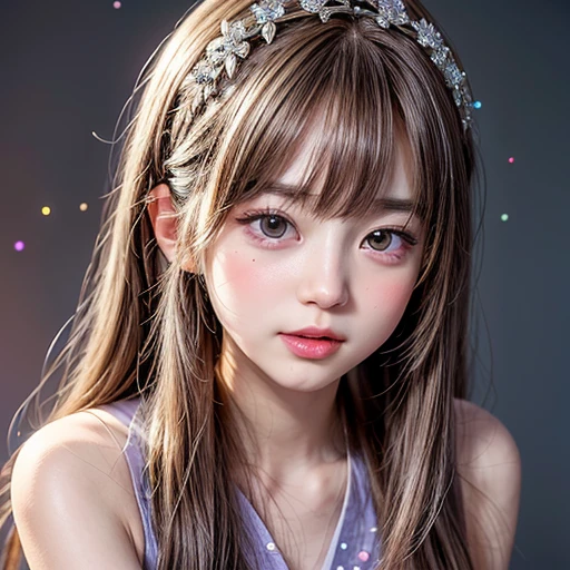 NSFW, 8k, High-level, absurd, masterpiece, best quality, primitive, very detailed CG, very detailed wallpaper, perfect lighting, Extremely detailed (((The personification of "peace"))), MysticSight, Tyndall effect, Tyndall scattering, (Studio gray background with (many Dazzling RainbowColor particles BokeH)), (RoundlyButts, ThighGap), (Exposed:0.4), (Assfocus with looking ahead), BREAK (((NOGIZAKA face variations))) Extremely Detailed very KAWAII face variations, perfect anatomy, Childish, captivating gaze, elaborate detailed Eyes with (sparkling highlights:1.28), long eyelashes、Glossy RED Lips with beautiful details, Coquettish tongue, Rosy cheeks, Radiant PearlSkin with clear transparency . { (Dynamic LifeLike expressions:1.4) | :d) }, (large eyes:-1) .