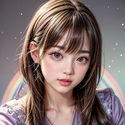 NSFW, 8k, High-level, absurd, masterpiece, best quality, primitive, very detailed CG, very detailed wallpaper, perfect lighting, Extremely detailed (((The personification of "free"))), MysticSight, Tyndall effect, Tyndall scattering, (Studio gray background with (many Dazzling RainbowColor particles BokeH)), (RoundlyButts, ThighGap), (Exposed:0.4), (Assfocus with looking ahead), BREAK (((NOGIZAKA face variations))) Extremely Detailed very KAWAII face variations, perfect anatomy, Childish, captivating gaze, elaborate detailed Eyes with (sparkling highlights:1.28), long eyelashes、Glossy RED Lips with beautiful details, Coquettish tongue, Rosy cheeks, Radiant PearlSkin with clear transparency . { (Dynamic LifeLike expressions:1.4) | :d) }, (large eyes:-1) .