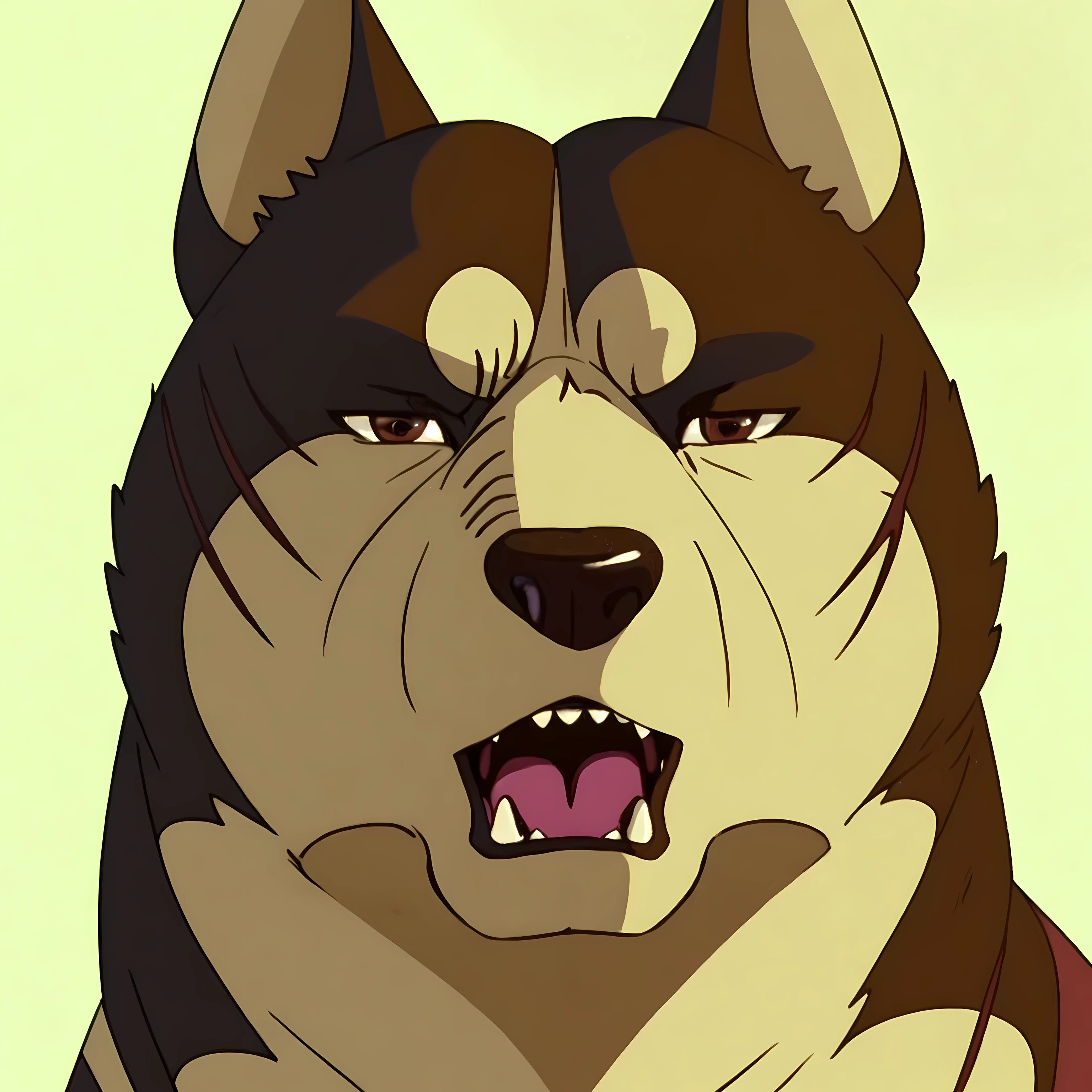 riki, brown fur, detailed scars, male, masculine, close-up, face, detailed, high quality, best resolution, solo, (no background, white background):1.5, by rossciaco, by taran fiddler, by virtyalfobo, by marjani, by echin:0.5, cel shaded, proud, majestic, open mouth, stern eyes, looking at viewer, brown eyes, detailed eyes, front view, teeth, detailed teeth