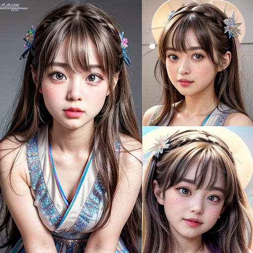 NSFW, 8k, High-level, absurd, masterpiece, best quality, primitive, very detailed CG, very detailed wallpaper, perfect lighting, Extremely detailed (((The personifying " Tokyo doll " as a Little Girl))), MysticSight, Tyndall effect, Tyndall scattering, Studio gray background with (many Dazzling RainbowColor particles BokeH:1.28), (RoundlyButts, ThighGap), (Exposed:0.4), (Assfocus with looking ahead), BREAK (NOGIZAKA face variations) Extremely Detailed very KAWAII face variations, perfect anatomy, Childish, captivating gaze, elaborate detailed Eyes with (sparkling highlights:1.28), long eyelashes、Glossy RED Lips with beautiful details, Coquettish tongue, Rosy cheeks, Radiant PearlSkin with clear transparency . { (Dynamic LifeLike expressions:1.4) | :d) }, (large eyes:-1) .