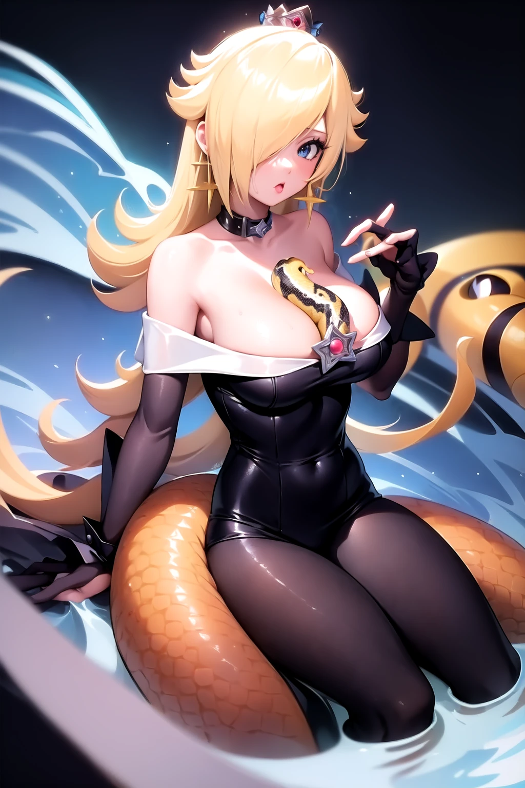1girl, between breasts, (snake:1.2), dark room, sundress,, masterpiece, best quality, highly detailed