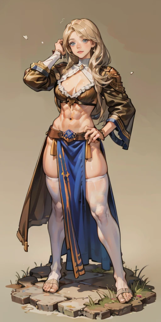 full body toe to head, masterpiece, 1soloMILF BIMBO standing loincloth pose, leather collar choker neck bell shackles wristbands bracers bracelets sleeves and stockings, strong body, abs, shiny skin (masterpiece, best quality) 1girlsolo wearing 40K Warhammer sisters of battle whsororitas (plain background)