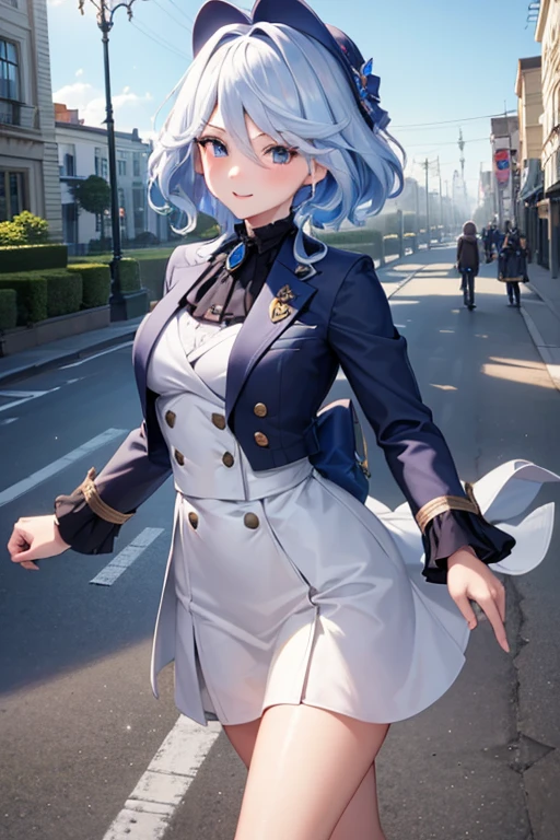 (highest quality,4K,High resolution,masterpiece:1.2),Very detailed,Beautiful details, age body,Expressions of joy,Furina character, 16-year-old teen,
Happy expression,Walking around the city, Shiny Hair,brake,flight attendant, standing in honor