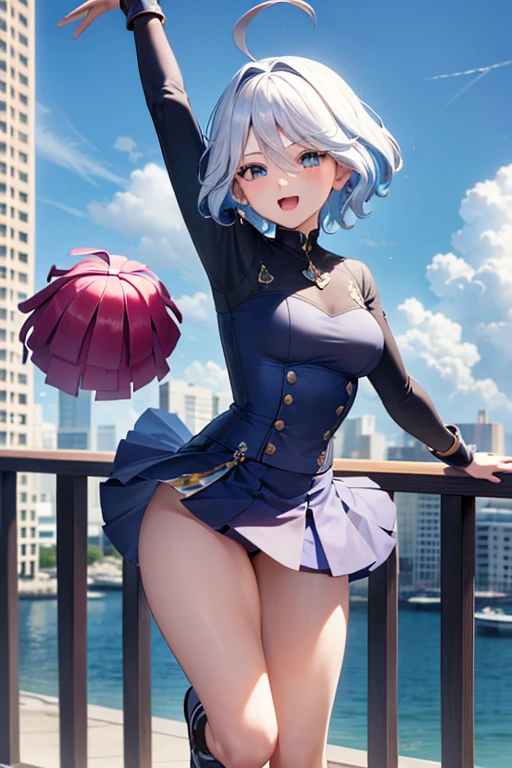 (highest quality,4K,High resolution,masterpiece:1.2),Very detailed,Beautiful details, age body,Expressions of joy,Furina character, 16-year-old teen,
Happy expression,Walking around the city, Shiny Hair,brake,cheerleader, acrobatic pose