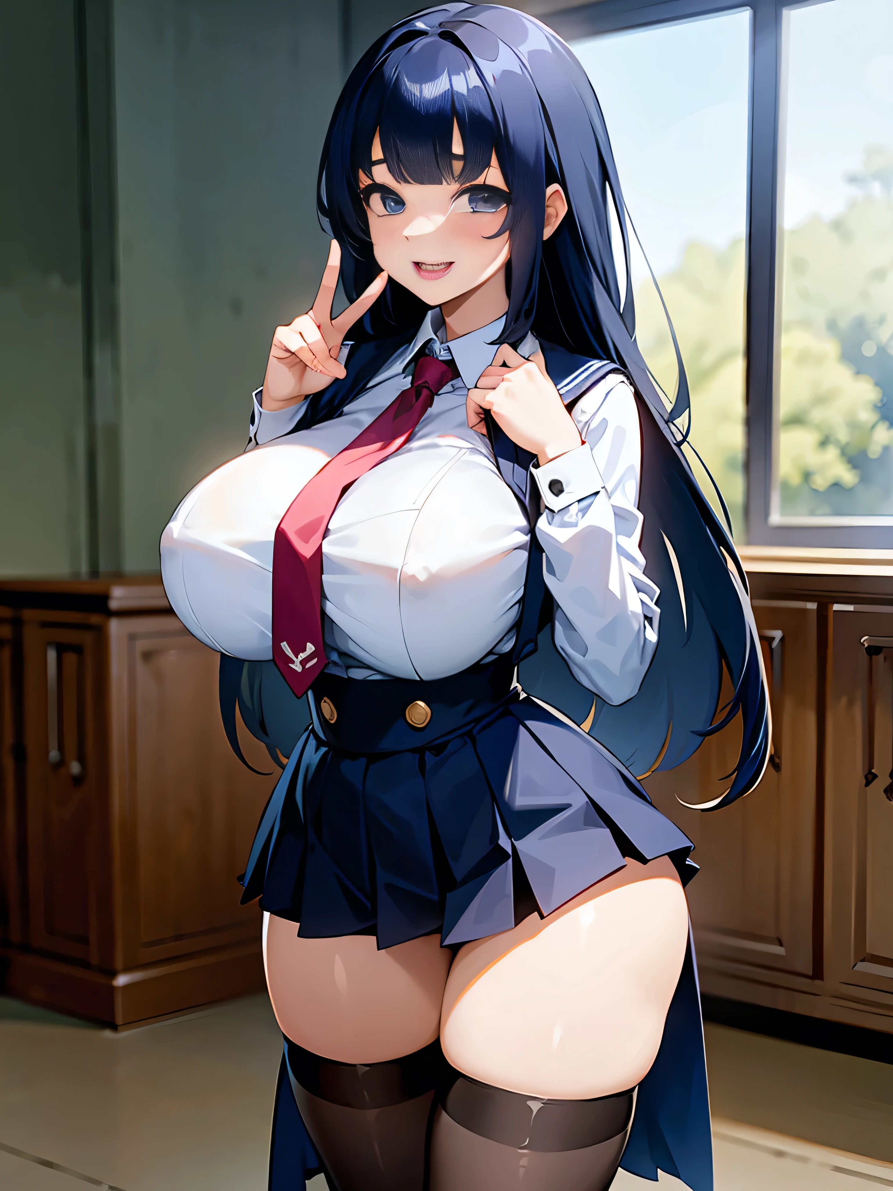 young girl, school kleidung, whole body to see, smiled, excited, moans, long hair, sexy pose, big breasts