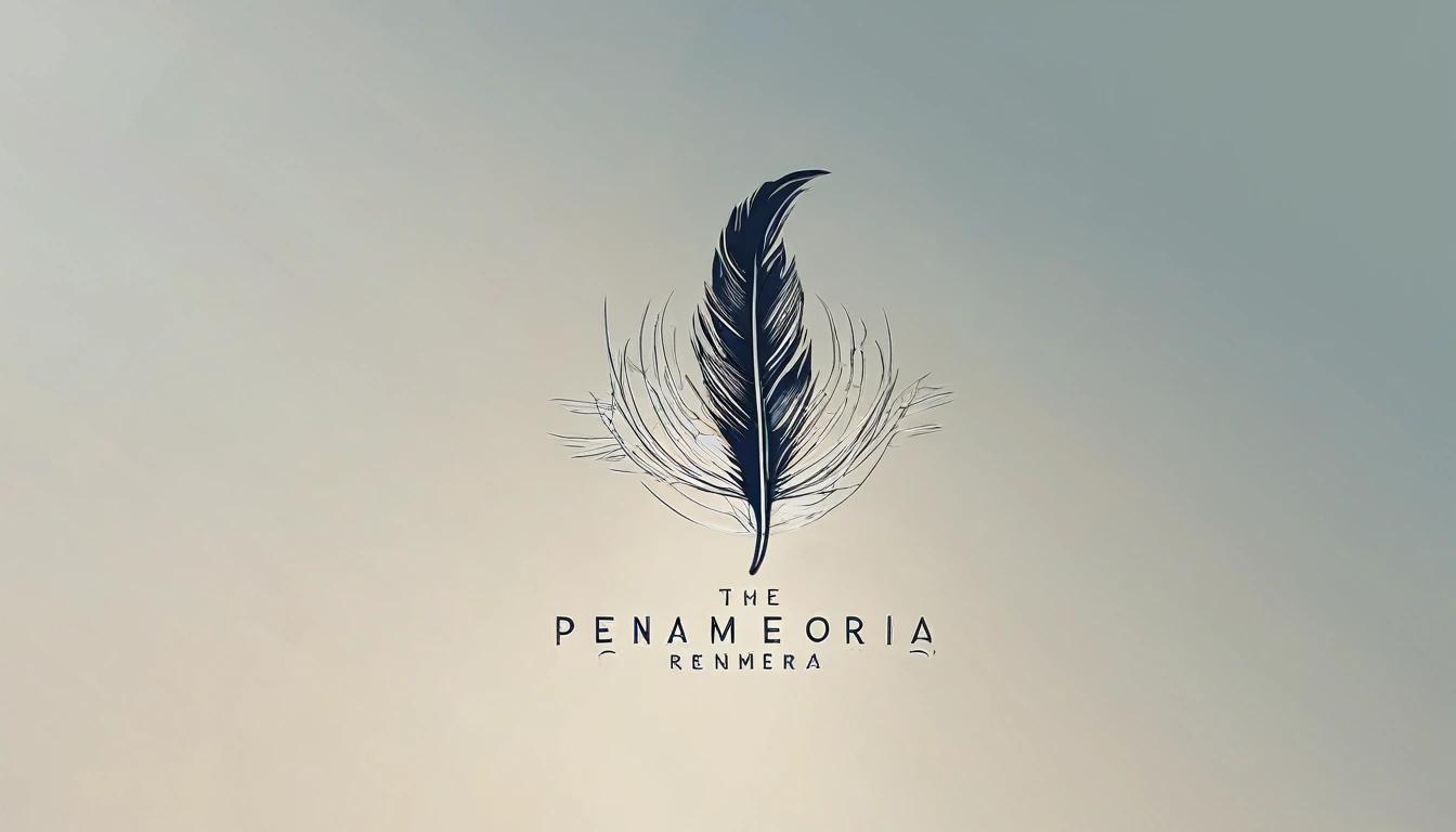 Create a modern, minimalistic logo design for a brand about music and dreams called " Penamemoria" . The logo must be in minimalistic style and convey a sense of storytelling, music and dreams. The logo of a special, unique, memorable, captivating feather. Half of the feather is the face of a boy guitarrist, and the other half is a feather of memories
