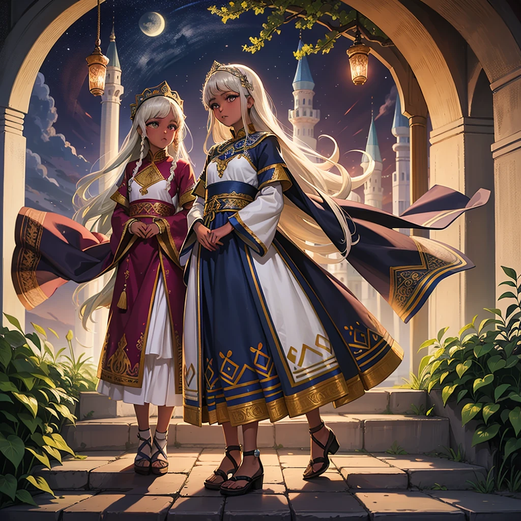 Highest quality、high quality、10 years old、Brightly embroidered ethnic costumes from Central Asia and the Caspian Sea region、Girl of the bride、Moonlit Grassland、moonlight、Long dress