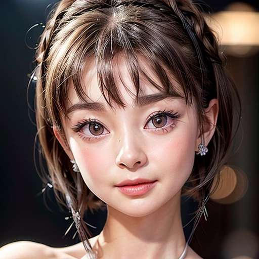 NSFW, 8k, High-level, absurd, masterpiece, best quality, primitive, very detailed CG, very detailed wallpaper, perfect lighting, Extremely detailed (((The personifying " Audrey Hepburn " as a Girl))), MysticSight, Tyndall effect, Tyndall scattering, (Studio gray background with (many Dazzling RainbowColor particles BokeH)), (RoundlyButts, ThighGap), (Exposed:0.4), (Assfocus with looking ahead), BREAK (NOGIZAKA face variations) Extremely Detailed very KAWAII face variations, perfect anatomy, Childish, captivating gaze, elaborate detailed Eyes with (sparkling highlights:1.28), long eyelashes、Glossy RED Lips with beautiful details, Coquettish tongue, Rosy cheeks, Radiant PearlSkin with clear transparency . { (Dynamic LifeLike expressions:1.4) | :d) }, (large eyes:-1) .