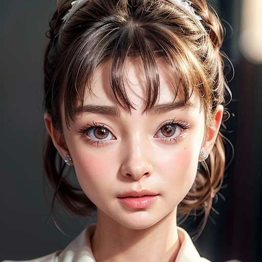 NSFW, 8k, High-level, absurd, masterpiece, best quality, primitive, very detailed CG, very detailed wallpaper, perfect lighting, Extremely detailed (((The personifying " Audrey Hepburn " as a Girl))), MysticSight, Tyndall effect, Tyndall scattering, (Studio gray background with (many Dazzling RainbowColor particles BokeH)), (RoundlyButts, ThighGap), (Exposed:0.4), (Assfocus with looking ahead), BREAK (NOGIZAKA face variations) Extremely Detailed very KAWAII face variations, perfect anatomy, Childish, captivating gaze, elaborate detailed Eyes with (sparkling highlights:1.28), long eyelashes、Glossy RED Lips with beautiful details, Coquettish tongue, Rosy cheeks, Radiant PearlSkin with clear transparency . { (Dynamic LifeLike expressions:1.4) | :d) }, (large eyes:-1) .