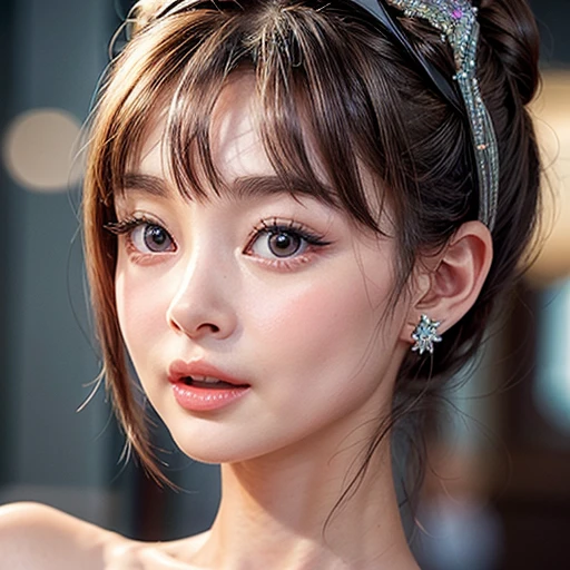 NSFW, 8k, High-level, absurd, masterpiece, best quality, primitive, very detailed CG, very detailed wallpaper, perfect lighting, Extremely detailed (((The personifying " Audrey Hepburn " as a Girl))), MysticSight, Tyndall effect, Tyndall scattering, (Studio gray background with (many Dazzling RainbowColor particles BokeH)), (RoundlyButts, ThighGap), (Exposed:0.4), (Assfocus with looking ahead), BREAK (NOGIZAKA face variations) Extremely Detailed very KAWAII face variations, perfect anatomy, Childish, captivating gaze, elaborate detailed Eyes with (sparkling highlights:1.28), long eyelashes、Glossy RED Lips with beautiful details, Coquettish tongue, Rosy cheeks, Radiant PearlSkin with clear transparency . { (Dynamic LifeLike expressions:1.4) | :d) }, (large eyes:-1) .