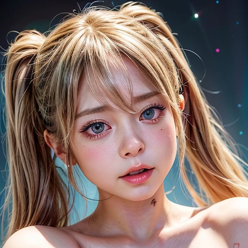 NSFW, 8k, High-level, absurd, masterpiece, best quality, primitive, very detailed CG, very detailed wallpaper, perfect lighting, Extremely detailed (((The personifying " Harley Quinn " as a  Girl))), MysticSight, Tyndall effect, Tyndall scattering, Studio gray background with (many Dazzling RainbowColor particles BokeH:1.28), (RoundlyButts, ThighGap), (Exposed:0.4), (Assfocus with looking ahead), BREAK (NOGIZAKA face variations) Extremely Detailed very KAWAII face variations, perfect anatomy, Childish, captivating gaze, elaborate detailed Eyes with (sparkling highlights:1.28), long eyelashes、Glossy RED Lips with beautiful details, Coquettish tongue, Rosy cheeks, Radiant PearlSkin with clear transparency . { (Dynamic LifeLike expressions:1.4) | :d) }, (large eyes:-1) .