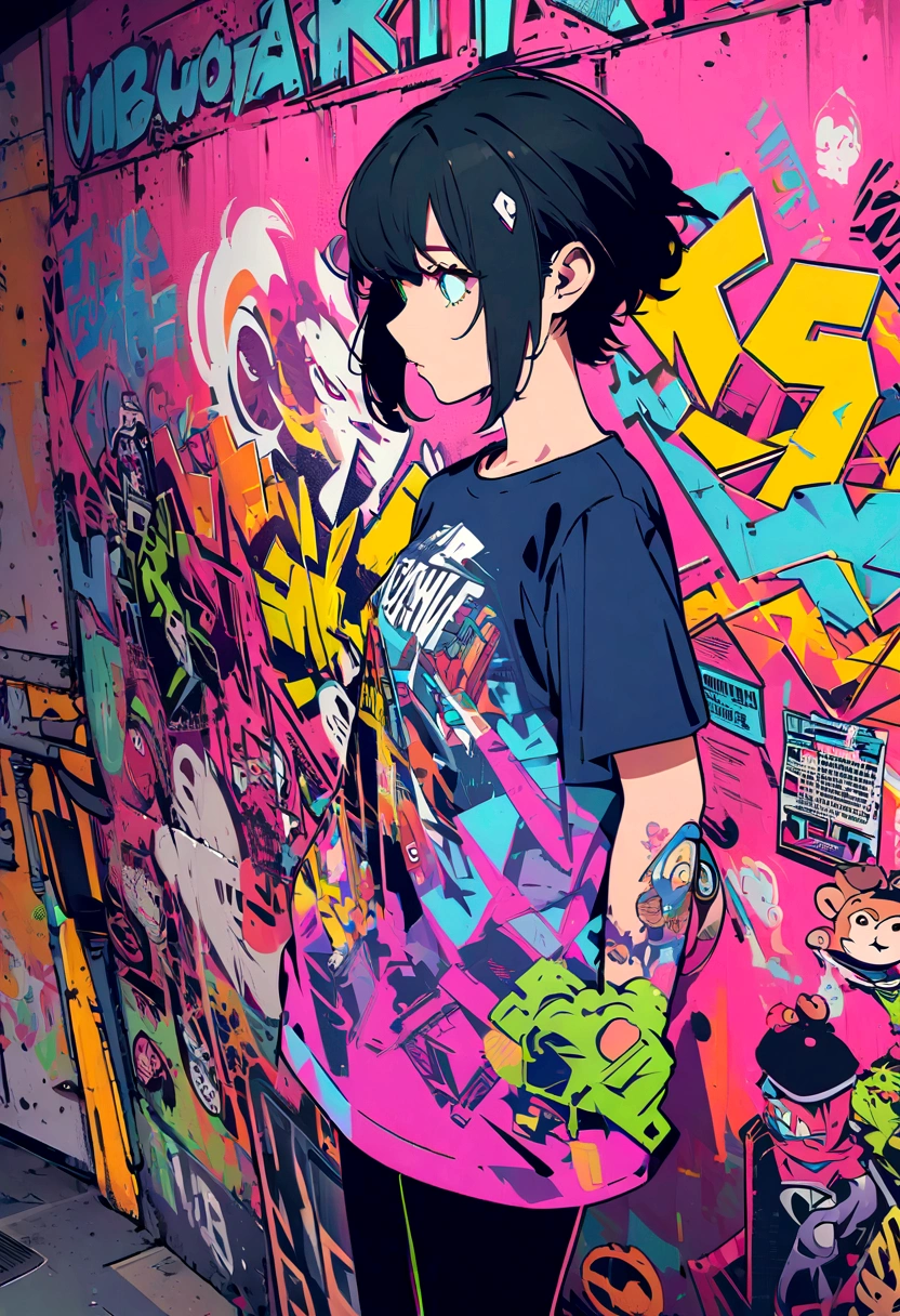 Une figure de singe futuriste, with lights in your eyes, surrounded by'a vector t-shirt design ready for vibraprint, Illustration du singe cyberpunk, profil, autocollant, Fond blanc propre, vecteur professionnel, high detail, Conception de t-shirts, graffiti, Paysage urbain dynamique et futuriste.Une figure de singe futuriste, with lights in your eyes, surrounded by'a vector t-shirt design ready for vibraprint, Illustration du singe cyberpunk, profil, autocollant, Fond blanc propre, vecteur professionnel, high detail, Conception de t-shirts, graffiti, Paysage urbain dynamique et futuriste. une tenue d'un vendeur.