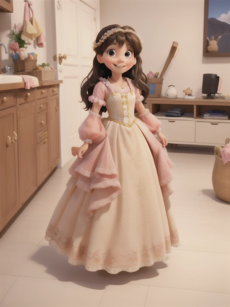 6-year-old girl looking like a Disney princess, a look that conveys purity and joy, a simple smile and a radiant face
