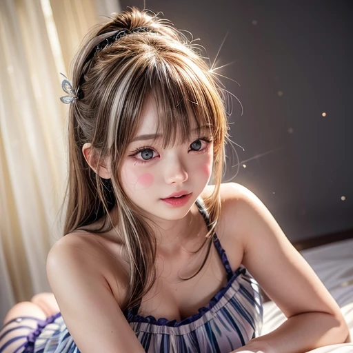 NSFW, 8k, High-level, absurd, masterpiece, best quality, primitive, very detailed CG, very detailed wallpaper, perfect lighting, Extremely detailed (((The personifying " Yukihira Risa " as a Girl))), MysticSight, Tyndall effect, Tyndall scattering, Studio gray background with (many Dazzling RainbowColor particles BokeH:1.28), (RoundlyButts, ThighGap), (Exposed:0.4), (Assfocus with looking ahead), BREAK (NOGIZAKA face variations) Extremely Detailed very KAWAII face variations, perfect anatomy, Childish, captivating gaze, elaborate detailed Eyes with (sparkling highlights:1.28), long eyelashes、Glossy RED Lips with beautiful details, Coquettish tongue, Rosy cheeks, Radiant PearlSkin with clear transparency . { (Dynamic LifeLike expressions:1.4) | :d) }, (large eyes:-1) .