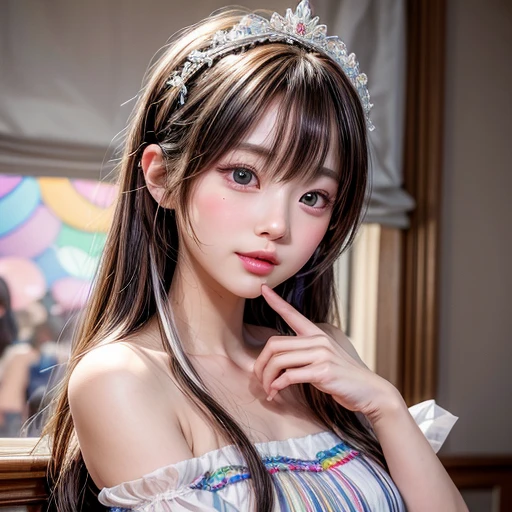 NSFW, 8k, High-level, absurd, masterpiece, best quality, primitive, very detailed CG, very detailed wallpaper, perfect lighting, Extremely detailed (((The personifying " Yukihira Risa " as a ))), MysticSight, Tyndall effect, Tyndall scattering, Studio gray background with (many Dazzling RainbowColor particles BokeH:1.28), (RoundlyButts, ThighGap), (Exposed:0.4), (Assfocus with looking ahead), BREAK (NOGIZAKA face variations) Extremely Detailed very KAWAII face variations, perfect anatomy, Childish, captivating gaze, elaborate detailed Eyes with (sparkling highlights:1.28), long eyelashes、Glossy RED Lips with beautiful details, Coquettish tongue, Rosy cheeks, Radiant PearlSkin with clear transparency . { (Dynamic LifeLike expressions:1.4) | :d) }, (large eyes:-1) .