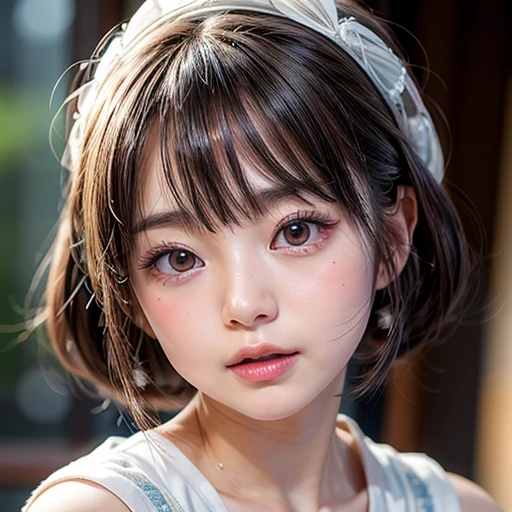 NSFW, 8k, High-level, absurd, masterpiece, best quality, primitive, very detailed CG, very detailed wallpaper, perfect lighting, Extremely detailed (((The personifying " Eiko Koike " as a Little Girl))), MysticSight, Tyndall effect, Tyndall scattering, Studio gray background with (many Dazzling RainbowColor particles BokeH:1.28), (RoundlyButts, ThighGap), (Exposed:0.4), (Assfocus with looking ahead), BREAK (NOGIZAKA face variations) Extremely Detailed very KAWAII face variations, perfect anatomy, Childish, captivating gaze, elaborate detailed Eyes with (sparkling highlights:1.28), long eyelashes、Glossy RED Lips with beautiful details, Coquettish tongue, Rosy cheeks, Radiant PearlSkin with clear transparency . { (Dynamic LifeLike expressions:1.4) | :d) }, (large eyes:-1) .