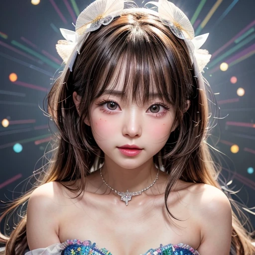 NSFW, 8k, High-level, absurd, masterpiece, best quality, primitive, very detailed CG, very detailed wallpaper, perfect lighting, Extremely detailed (((The personifying " Sayuri Yoshinaga " as a Little Girl))), MysticSight, Tyndall effect, Tyndall scattering, Studio gray background with (many Dazzling RainbowColor particles BokeH:1.28), (RoundlyButts, ThighGap), (Exposed:0.4), (Assfocus with looking ahead), BREAK (NOGIZAKA face variations) Extremely Detailed very KAWAII face variations, perfect anatomy, Childish, captivating gaze, elaborate detailed Eyes with (sparkling highlights:1.28), long eyelashes、Glossy RED Lips with beautiful details, Coquettish tongue, Rosy cheeks, Radiant PearlSkin with clear transparency . { (Dynamic LifeLike expressions:1.4) | :d) }, (large eyes:-1) .