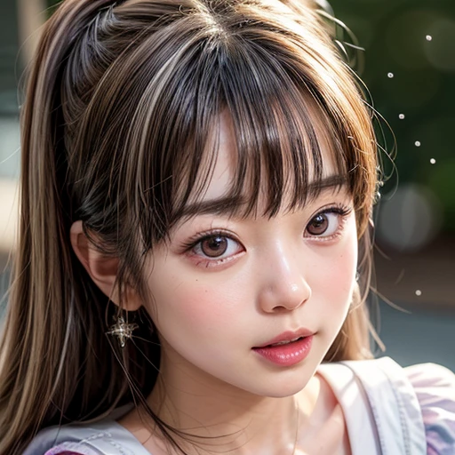 NSFW, 8k, High-level, absurd, masterpiece, best quality, primitive, very detailed CG, very detailed wallpaper, perfect lighting, Extremely detailed (((The personifying " Eiko Koike " as a Little Girl))), MysticSight, Tyndall effect, Tyndall scattering, Studio gray background with (many Dazzling RainbowColor particles BokeH:1.28), (RoundlyButts, ThighGap), (Exposed:0.4), (Assfocus with looking ahead), BREAK (NOGIZAKA face variations) Extremely Detailed very KAWAII face variations, perfect anatomy, Childish, captivating gaze, elaborate detailed Eyes with (sparkling highlights:1.28), long eyelashes、Glossy RED Lips with beautiful details, Coquettish tongue, Rosy cheeks, Radiant PearlSkin with clear transparency . { (Dynamic LifeLike expressions:1.4) | :d) }, (large eyes:-1) .