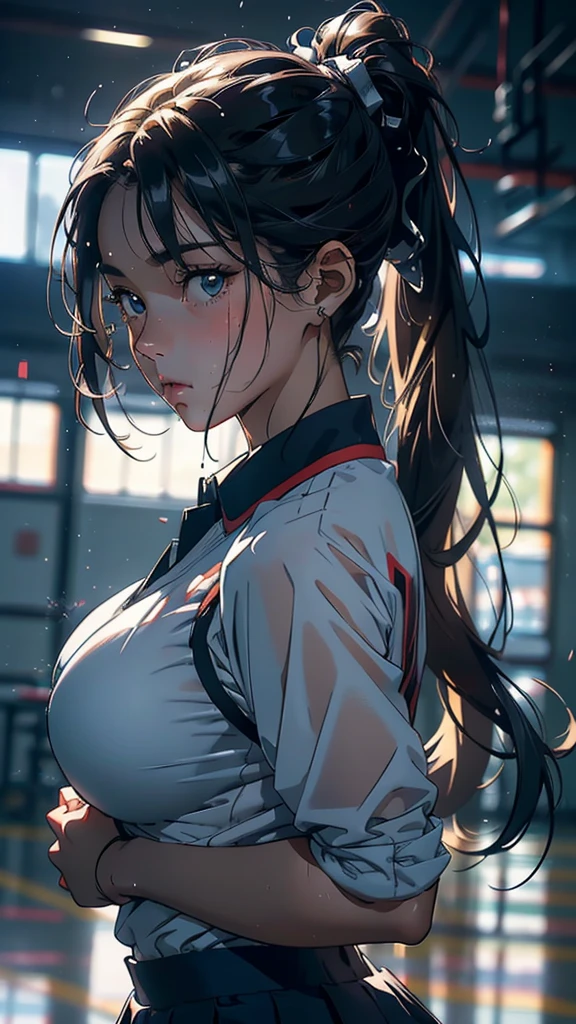 anime girl laying on the floor with her hands on her stomach, Chun-Li at the gym, highly detailed art germ, highly detailed scene, カラフルなヨガマットに座っている白い下着を着たアラフィフの日本people女性, 日本people女性1people, realistic young gravure idol, Yoshitomo Nara, Young beautiful gravure idol, Chiho, 8K)), young sensual gravure idol, Glossy skin that looks wet!!, shiny silver, cute freckles,((beautiful skin)),((skin texture)),((Real Touch)),healthy, Ruddy, facing forward,forward bending posture,Calisthenics, Hair tied up with a rubber band,looking at camera,