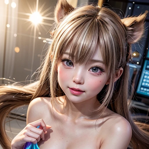 (msterpiece:1.3), (8k, RAW photo, best quality: 1.4), beautiful face, beautiful hairstyle, beautiful detailed eyes, beautiful skin, absurdres, attractive, ultra high res, highly detailed,NSFW, 3 girls in abandoned underground basement, big breast,facial close up,necklace,arms behind back,evil smile,knife,light long hair, ultra detailed skin,Heavy makeup, flower hairpin, naked,colorful patterned JK, dirty ground,on a rock,bondage,dirty rock,half body,