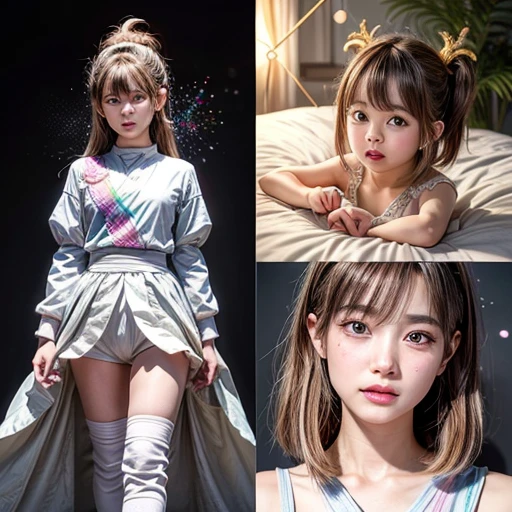 NSFW, 8k, High-level, absurd, masterpiece, best quality, primitive, very detailed CG, very detailed wallpaper, perfect lighting, Extremely detailed (((The personifying " DragonBall " as a ))), MysticSight, Tyndall effect, Tyndall scattering, Studio gray background with (many Dazzling RainbowColor particles BokeH:1.28), (RoundlyButts, ThighGap), (Exposed:0.4), (Assfocus with looking ahead), BREAK (NOGIZAKA face variations) Extremely Detailed very KAWAII face variations, perfect anatomy, Childish, captivating gaze, elaborate detailed Eyes with (sparkling highlights:1.28), long eyelashes、Glossy RED Lips with beautiful details, Coquettish tongue, Rosy cheeks, Radiant PearlSkin with clear transparency . { (Dynamic LifeLike expressions:1.4) | :d) }, (large eyes:-1) .