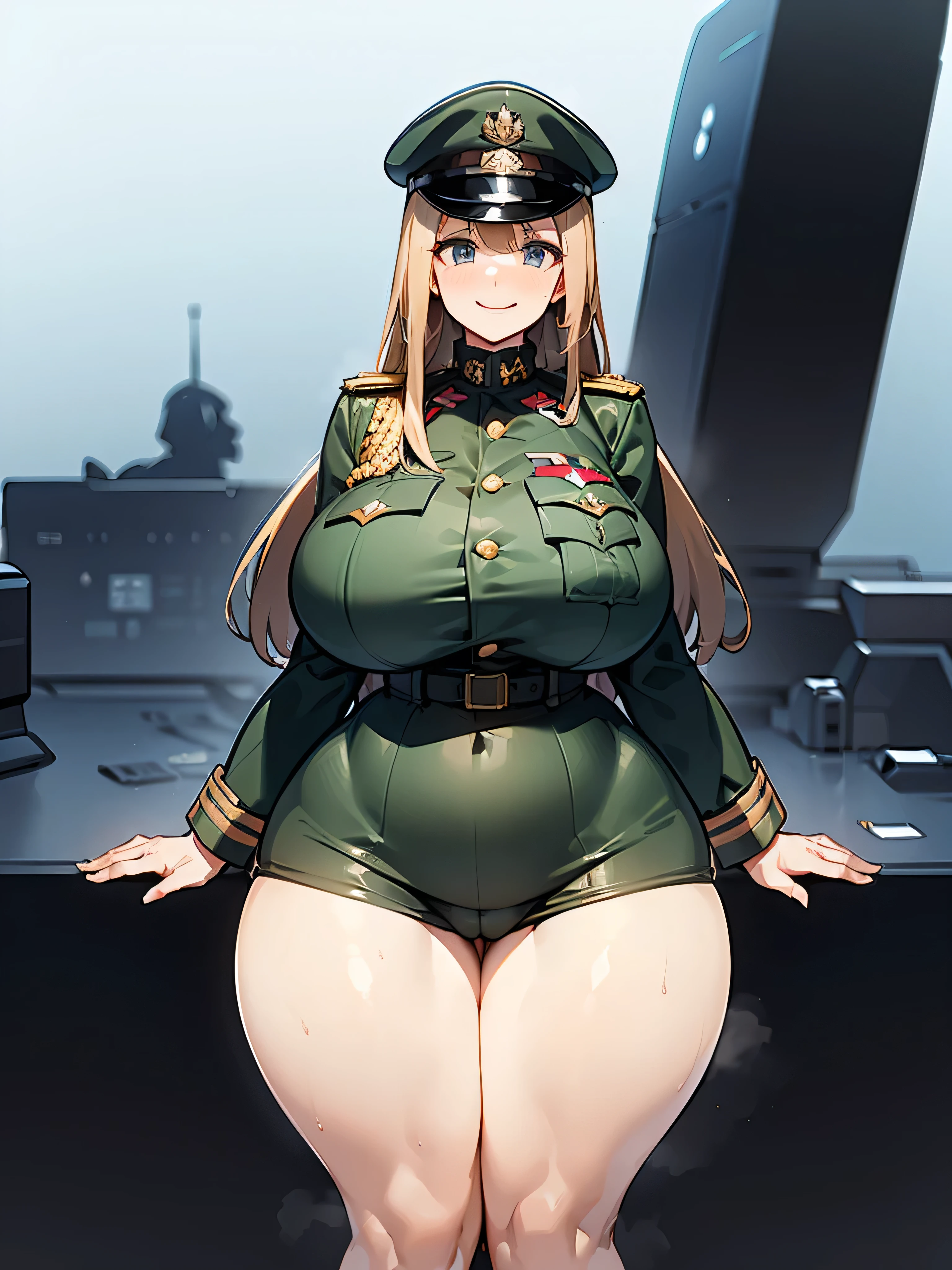 young girl , military Uniform germany, whole body to see, smiled, excited, moans, long hair, (( very wide hips)), (((colossal Thighs, gigantic thighs, very huge thighs, very big thighs))), sexy pose, wet clothes