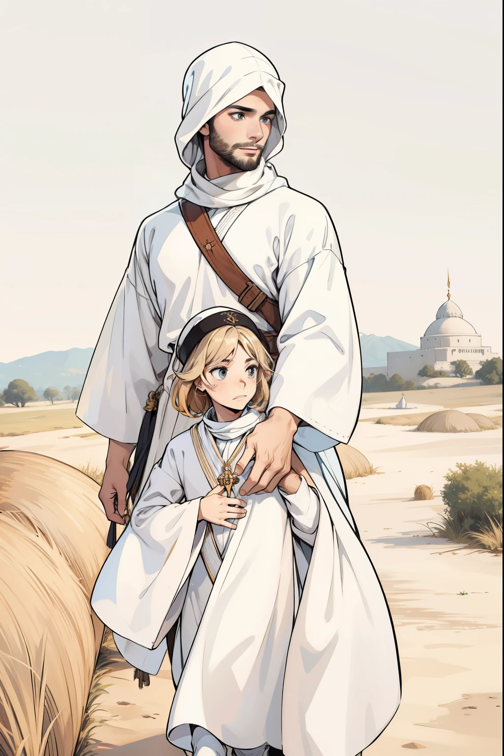 hay un lindo principe arabe con su hermano menor paseando