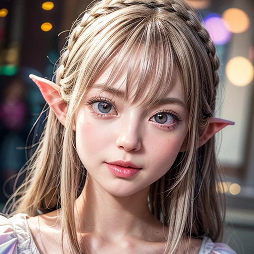 NSFW, 8k, High-level, absurd, masterpiece, best quality, primitive, very detailed CG, very detailed wallpaper, perfect lighting, Extremely detailed (((The personifying " Galadriel " as a ))), MysticSight, Tyndall effect, Tyndall scattering, Studio gray background with (many Dazzling RainbowColor particles BokeH:1.28), (RoundlyButts, ThighGap), (Exposed:0.4), (Assfocus with looking ahead), BREAK (NOGIZAKA face variations) Extremely Detailed very KAWAII face variations, perfect anatomy, Childish, captivating gaze, elaborate detailed Eyes with (sparkling highlights:1.28), long eyelashes、Glossy RED Lips with beautiful details, Coquettish tongue, Rosy cheeks, Radiant PearlSkin with clear transparency . { (Dynamic LifeLike expressions:1.4) | :d) }, (large eyes:-1) .