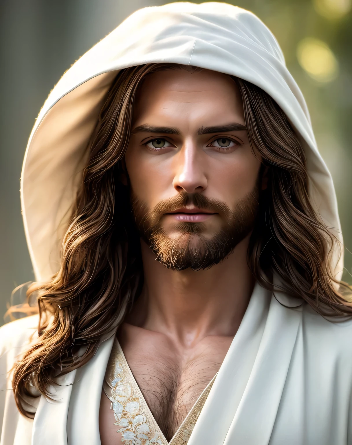 (symmetry),centered,a ((close)) up portrait,(Jesus),a very thin white man with long hair and a beard,wearing a long white robe,35mm,natural skin,clothes detail, 8k texture, 8k, insane details, intricate details, hyperdetailedhighly detailed,realistic,soft cinematic light,HDR,sharp focus, ((((cinematic look)))),intricate, elegant, highly detailed